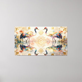 Impressão Em Tela Himmlische Kraniche in Harmonie - Wasserfarben 