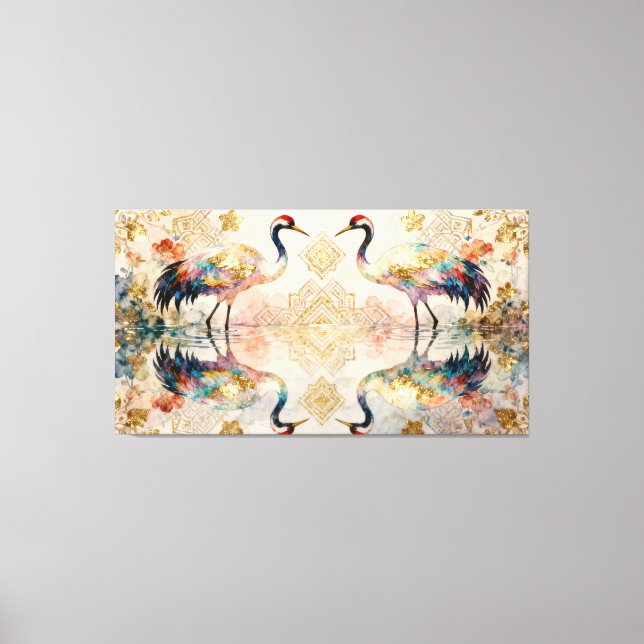 Impressão Em Tela Himmlische Kraniche in Harmonie - Wasserfarben  (Frente)