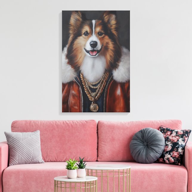 Impressão Em Tela Hip Hop Shetland Sheepdog | Sheltie (Insitu(Sala de estar))