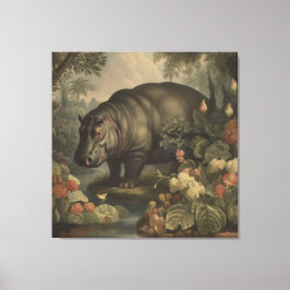 Impressão Em Tela Hipopótamo Botânico Vintage 