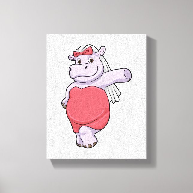 Impressão Em Tela Hipopótamo como Noiva com Véu e Laço (Frente)