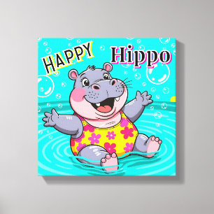 Impressão Em Tela Hipopótamo Feliz Arte de Berçário Infantil de De