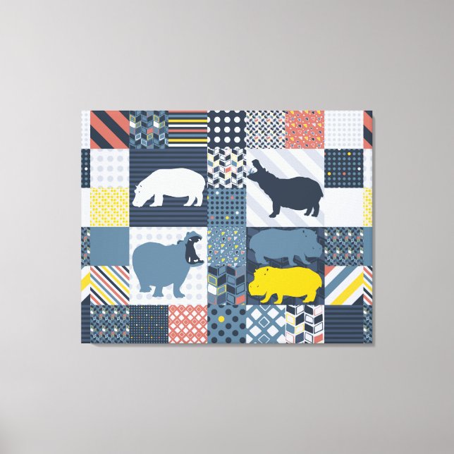 Impressão Em Tela Hippos Faux-Quilted (Frente)