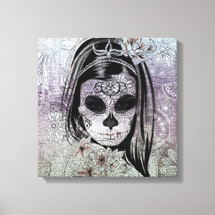 Impressão Em Tela Hipster - Lady Skull