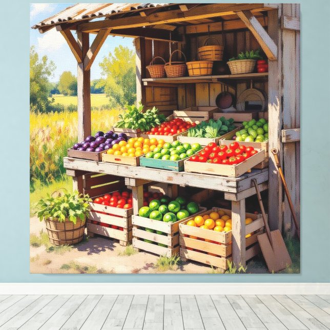 Impressão Em Tela Historischer Bauernstand mit Obst und Gemüse (Insitu(piso de madeira))
