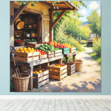 Historischer Bauernstand mit Obst und Gemüse