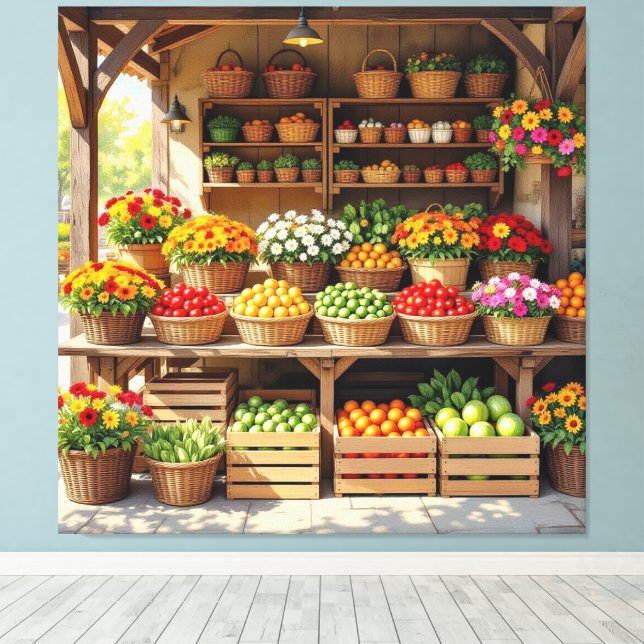 Impressão Em Tela Historischer Bauernstand mit Obst und Gemüse (Insitu(piso de madeira))