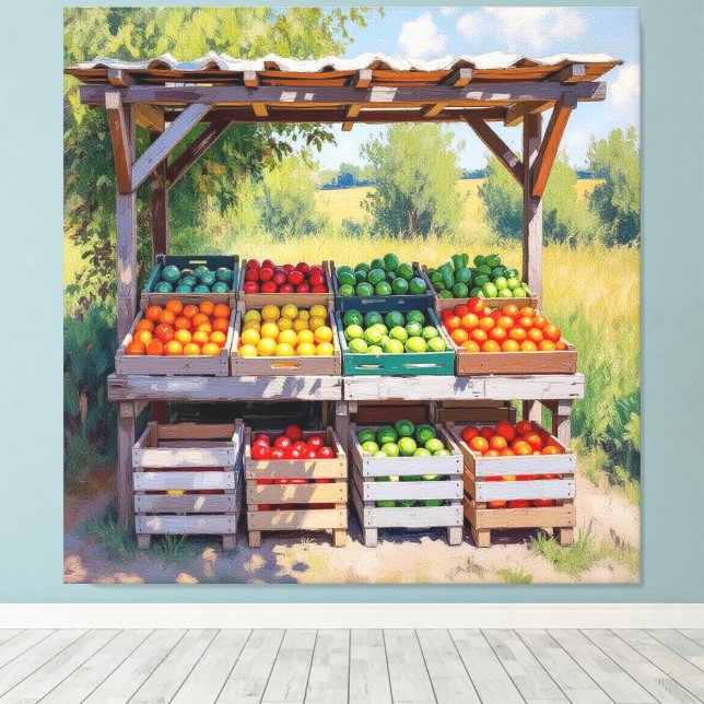 Impressão Em Tela Historischer Bauernstand mit Obst und Gemüse (Insitu(piso de madeira))