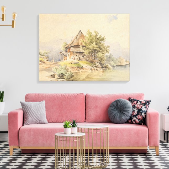 Impressão Em Tela Holzhütte am See - Carl Lafite (Insitu(Sala de estar))