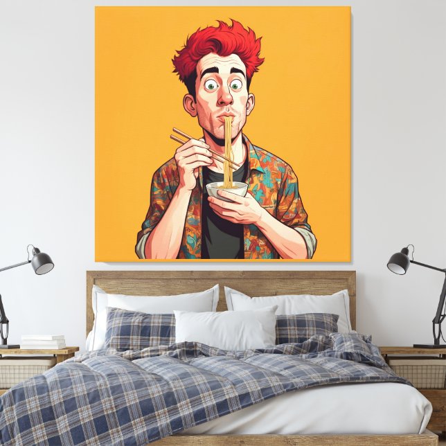 Impressão Em Tela Homem de macarrão engraçado... desenhava desenho d (Insitu(Quarto))