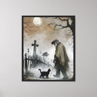 Impressão Em Tela Homem e Gato no Cemitério