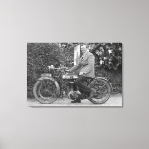 Impressão Em Tela Homem em B.S.A. velho Velomotor