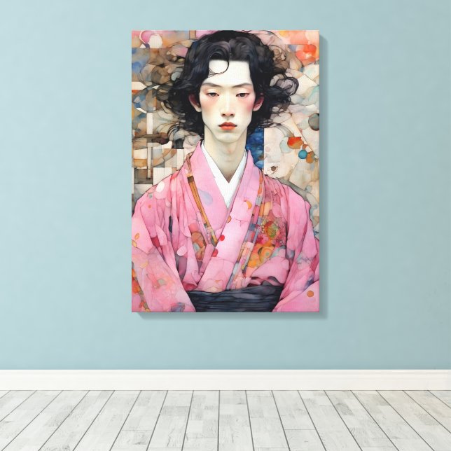 Impressão Em Tela Homem em Pink Kimono (Insitu(piso de madeira))