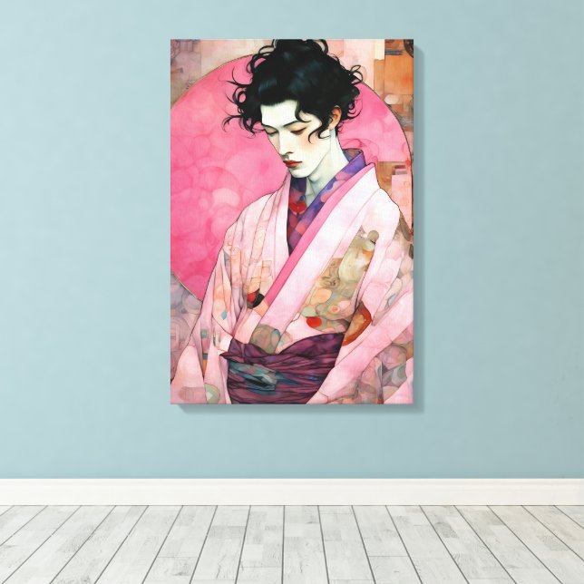 Impressão Em Tela Homem em Pink Kimono (Insitu(piso de madeira))