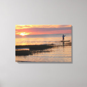 Impressão Em Tela Homem na prancha de água ao pôr do sol em Cape Cod
