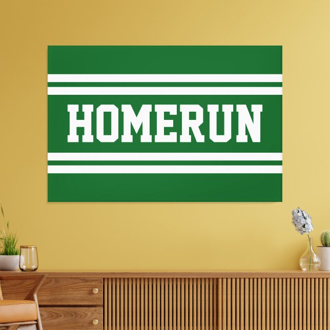 Impressão Em Tela HOMERUN Bright Green White Summer Baseball Stripes (Insitu(Sala de estar))