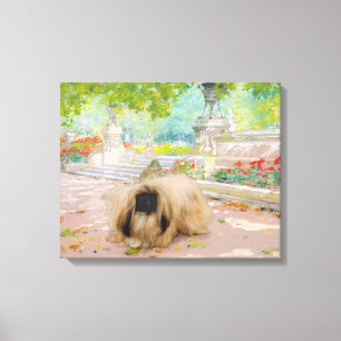 Impressão Em Tela Honey Pekingese em Floral Setting