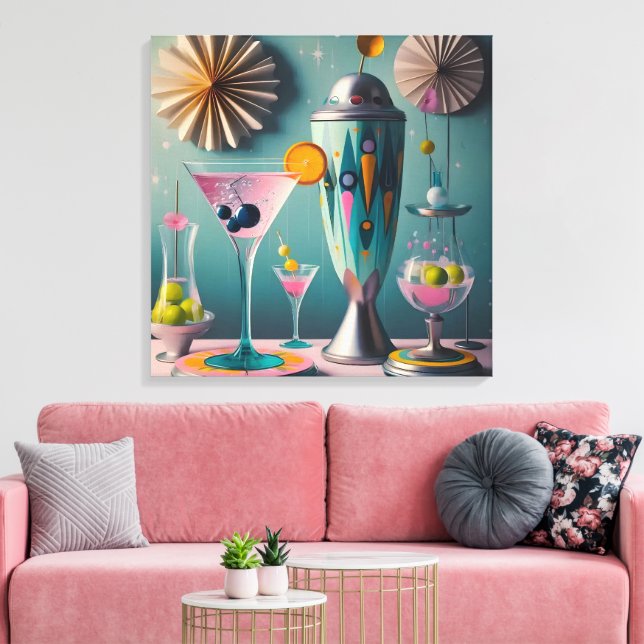 Impressão Em Tela Hora do Cocktail Futurístico do meio século (Insitu(Sala de estar))