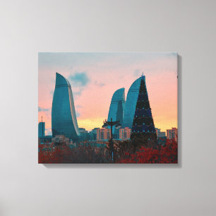 Impressão Em Tela Horizonte de Baku e torres de chama