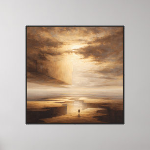Impressão Em Tela Horizonte Dourado Bege Neutro Abstrato Surrealista