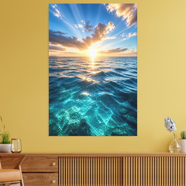 Impressão em Tela Horizonte Dourado Oceano (Insitu(Sala de estar))