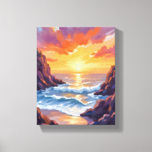 Impressão Em Tela Horizonte Dourado   Por do Sol Amarelo Oceânico Aq