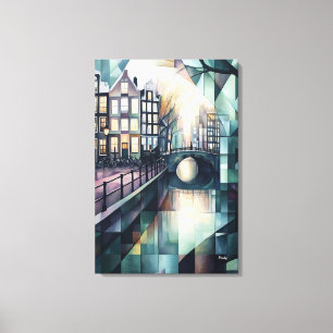 Impressão Em Tela Horizonte geométrico abstrato de Amsterdã com Cana