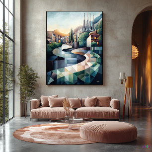 Impressão Em Tela Horizonte geométrico abstrato de Barcelona