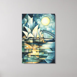 Impressão Em Tela Horizonte geométrico abstrato de Sydney com Casa d