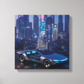 Impressão Em Tela Horizonte Neon – Paisagem Urbana Futurista ao Crep