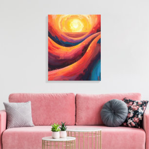 Impressão Em Tela Horizonte Radiante - Pintura solar Vibrante Abstra