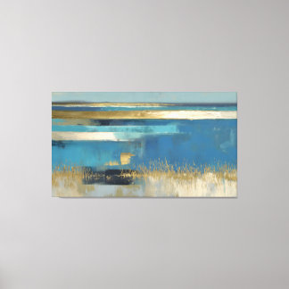 Impressão Em Tela Horizonte Tranquilo em Dourado e Azul