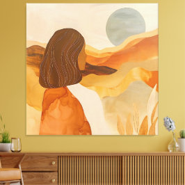 Impressão Em Tela Horizontes Dourados – Mulher Abstrata do Deserto