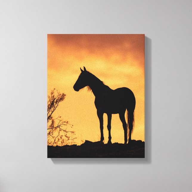 Impressão Em Tela Horse Silhouette Fiery Sunset Sky Art (Frente)
