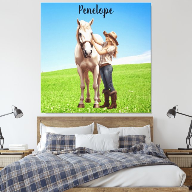Impressão Em Tela Horseback Rapariga de Cavalo Personalizado (Insitu(Quarto))