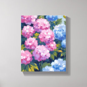 Impressão Em Tela Hortênsias de Verão   Flores Costeiras Rosa e Azul