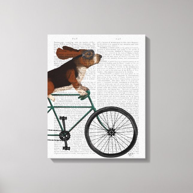 Impressão Em Tela Hound Basset na Bicicleta (Frente)