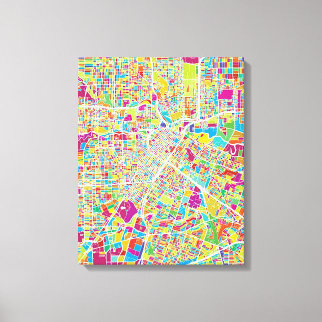 Impressão Em Tela Houston, Texas | Mapa do Neon (Frente)