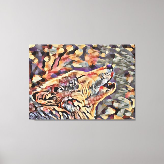 Impressão Em Tela Howling Cinza Wolf Abstrato Animal Willife Art (Frente)