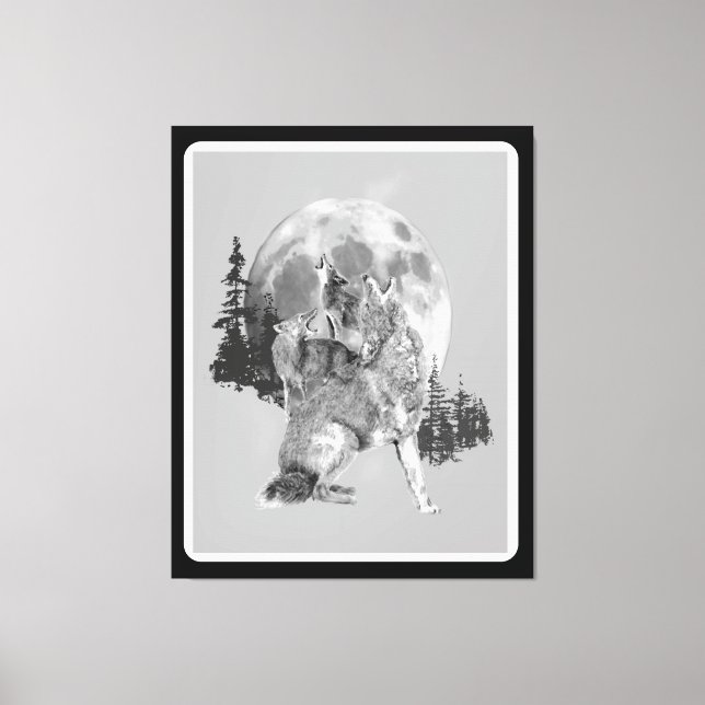 Impressão Em Tela Howling Coyotes Animal Watercolor Wildlife Art (Frente)