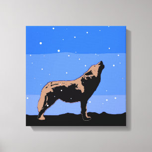 Impressão Em Tela Howling Wolf no inverno - Arte original sobre a vi