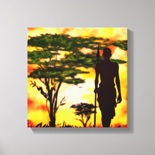 Impressão Em Tela Hunter Africano com Spear