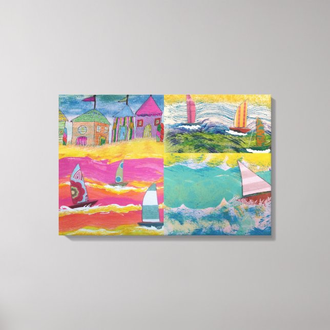 Impressão Em Tela Huts de praia e veleiros (Frente)