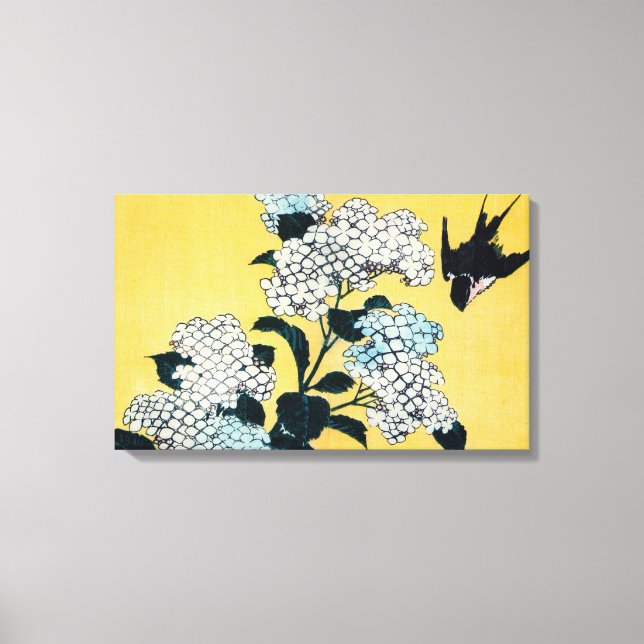 Impressão Em Tela Hydrangea e Swallow, Hokusai, Ukiyo-e (Frente)