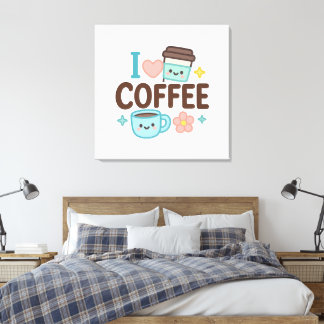 Impressão Em Tela I Love Coffee Cute Kawaii Sticker – Adorable Coffe