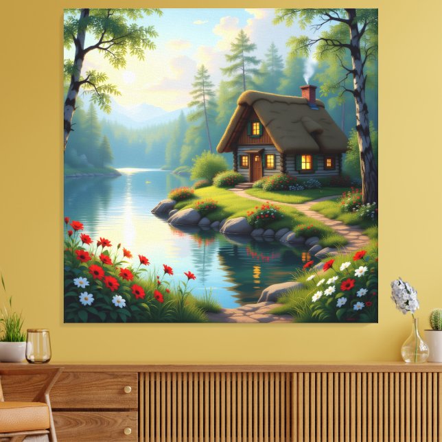 Impressão Em Tela Idyllisches Haus am See im Wald  (Insitu(Sala de estar))