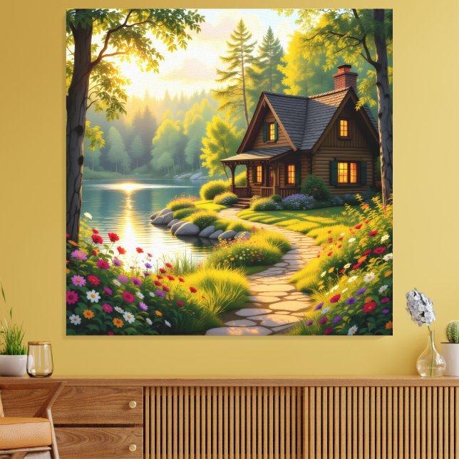 Impressão Em Tela Idyllisches Haus am See im Wald  (Insitu(Sala de estar))