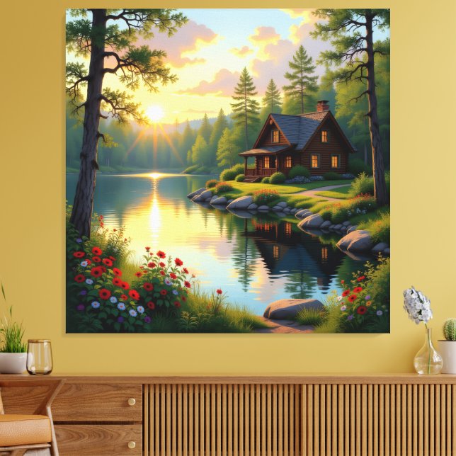 Impressão Em Tela Idyllisches Haus am See im Wald  (Insitu(Sala de estar))