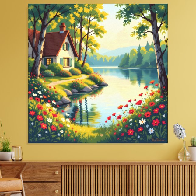 Impressão Em Tela Idyllisches Haus am See im Wald  (Insitu(Sala de estar))