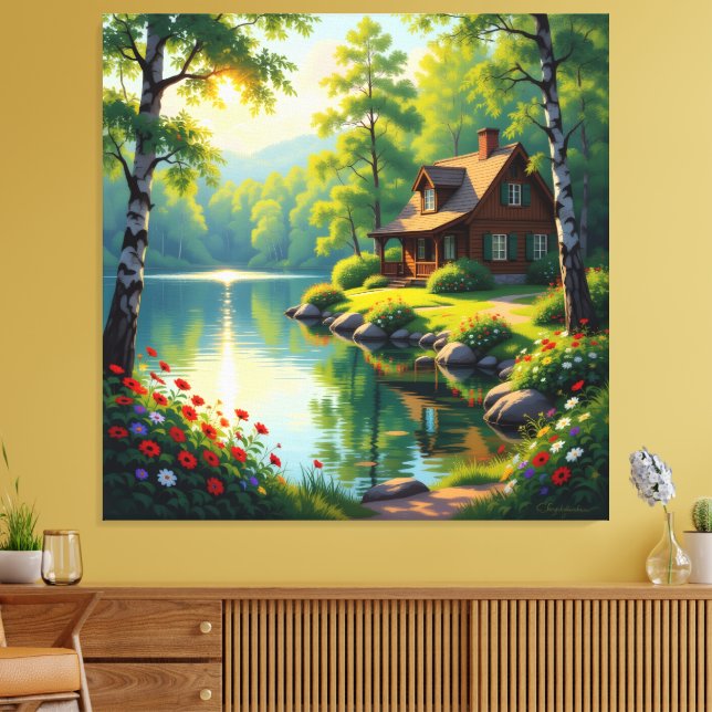 Impressão Em Tela Idyllisches Haus am See im Wald  (Insitu(Sala de estar))